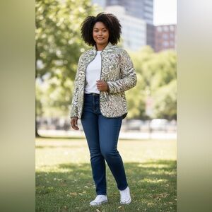 Alfred Dunner Quilted Floral Jacket Womens 20W Paisley Lightweight Open Front